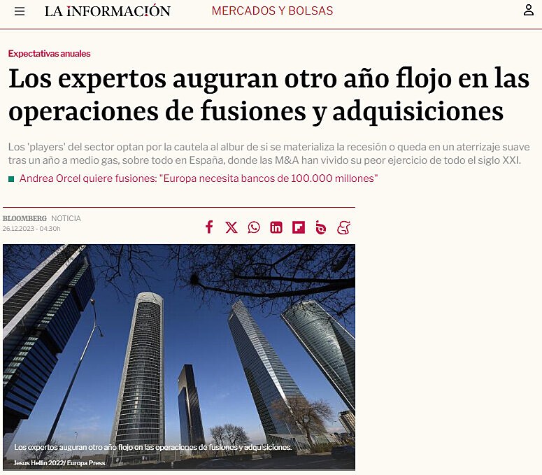 Los expertos auguran otro ao flojo en las operaciones de fusiones y adquisiciones